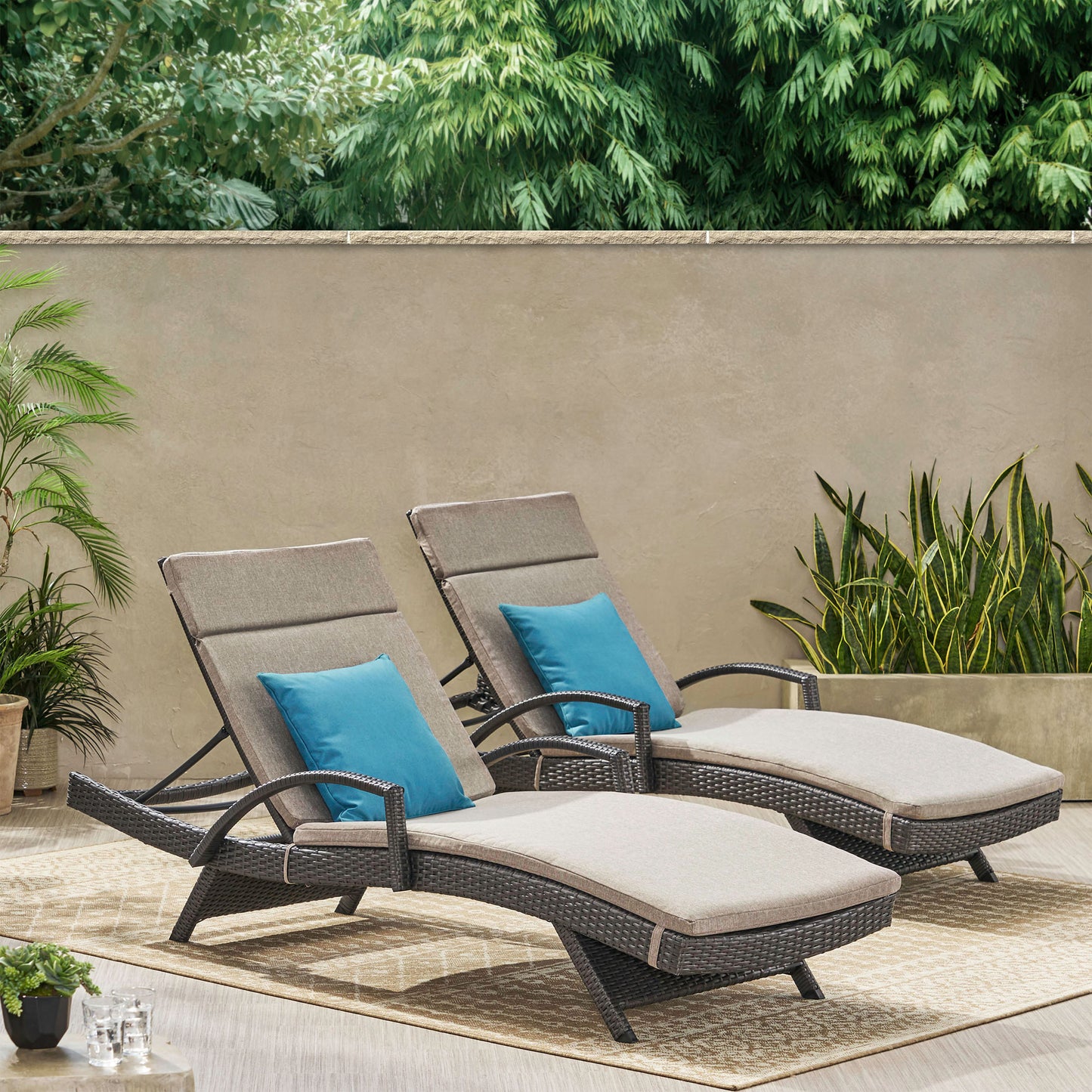 Soleil Outdoor Wicker Chaise Lounges w/ Water Resistant Cushions (Set of 2)