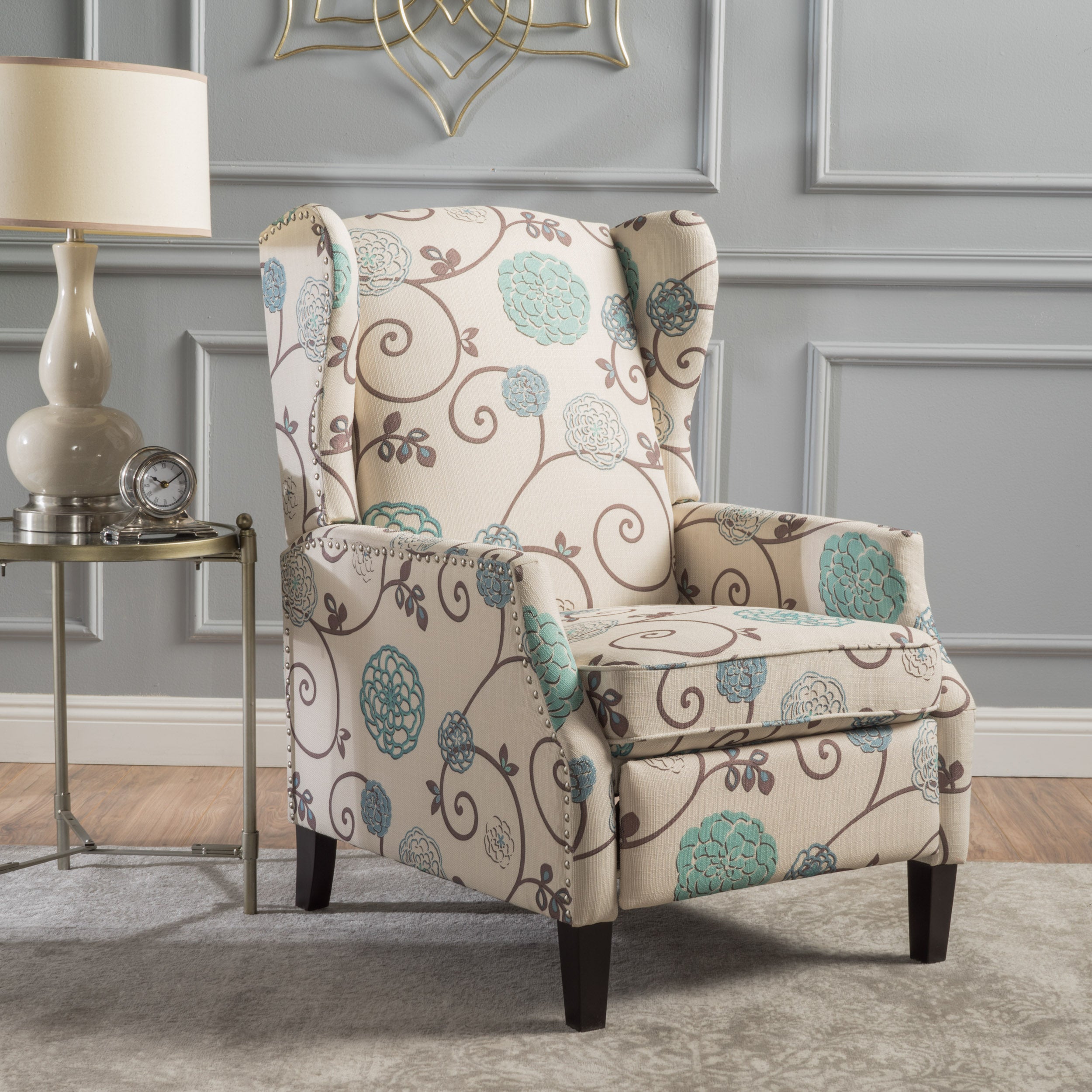 Weyland Floral Fabric Wingback Recliner – GDFStudio