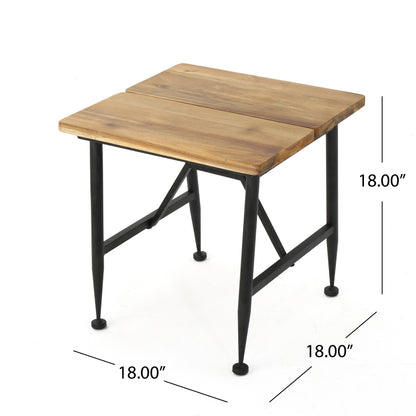 Ellaria Rustic Industrial Acacia Wood Accent Table with Metal Frame, Teak and Black