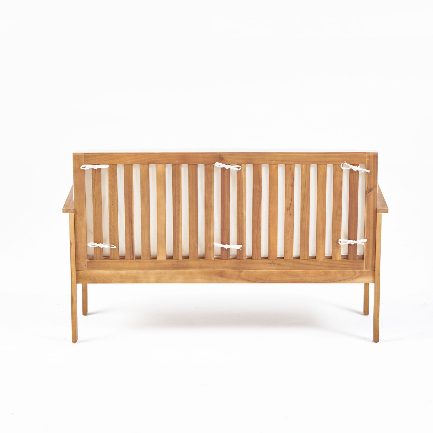 Luna Outdoor Finished Acacia Wood Bench with Water Resistant Fabric Cushion