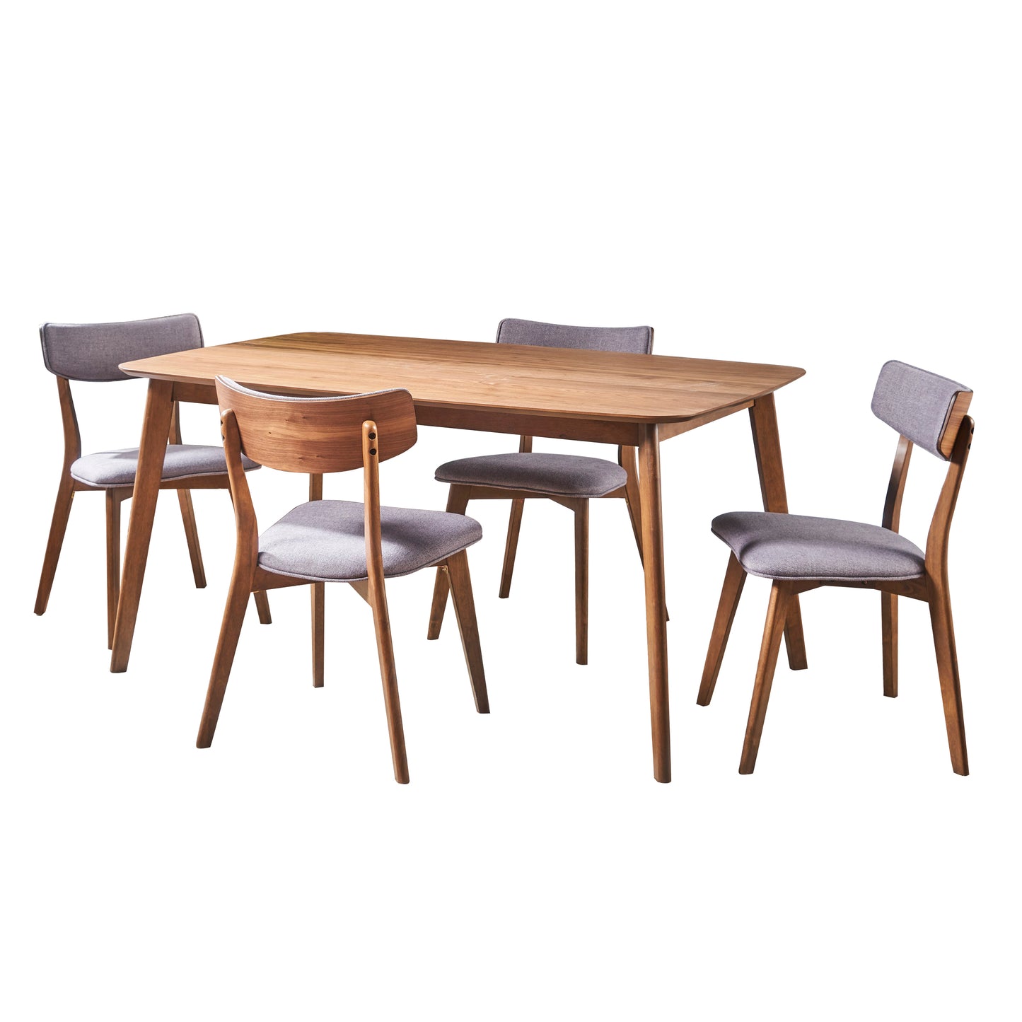 Aman Mid Century Finished 5 Piece Wood Dining Set with Fabric Chairs