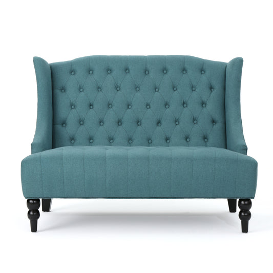 Leona French Style High Back Tufted Winged Fabric Loveseat
