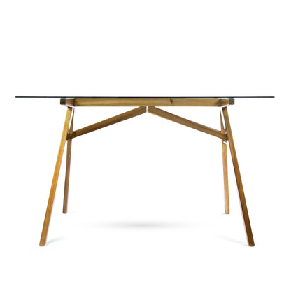 Camey Mid-Century Acacia Wood Desk with Tempered Glass Top