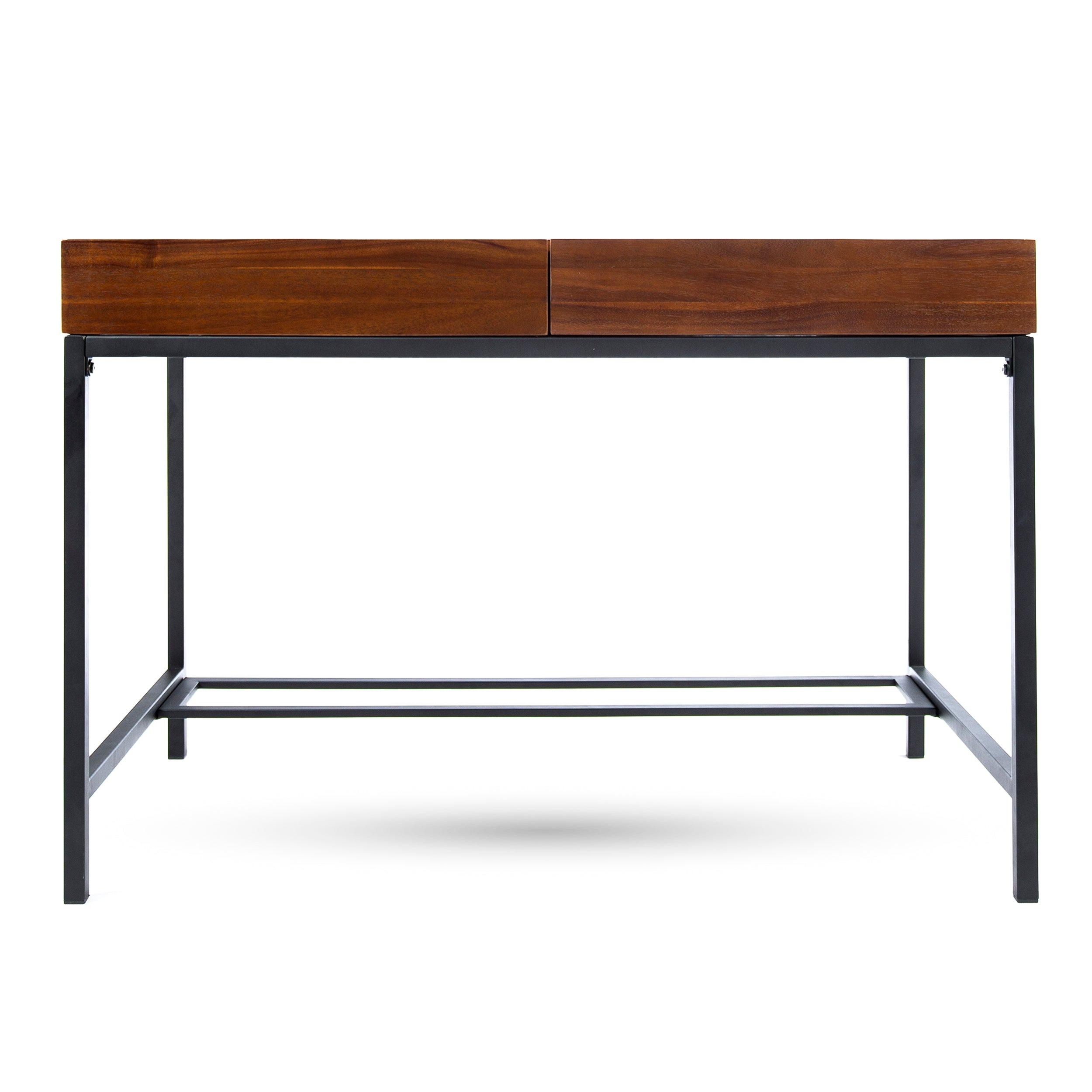 Elrod Industrial Dark Oak Acacia Wood Storage Desk with Rustic Metal I GDFStudio
