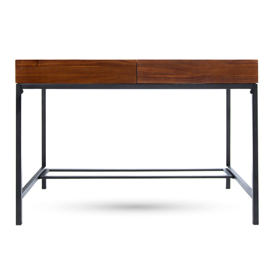 Elrod Industrial Dark Oak Acacia Wood Storage Desk with Rustic Metal Iron Accent
