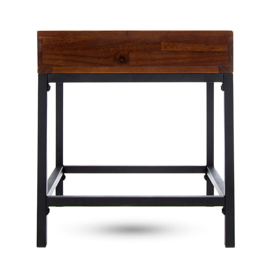 Elrod Industrial Dark Oak Acacia Wood Storage Side Table