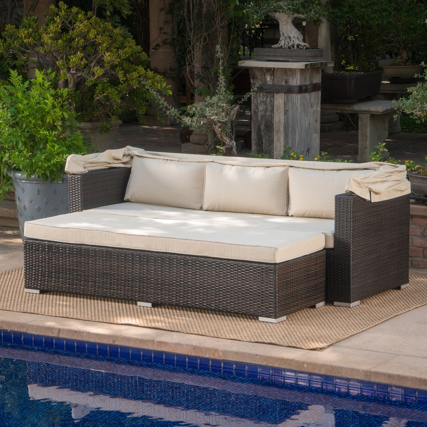 Grayson Outdoor Aluminum Framed Wicker Sofa with Water Resistant Canopy