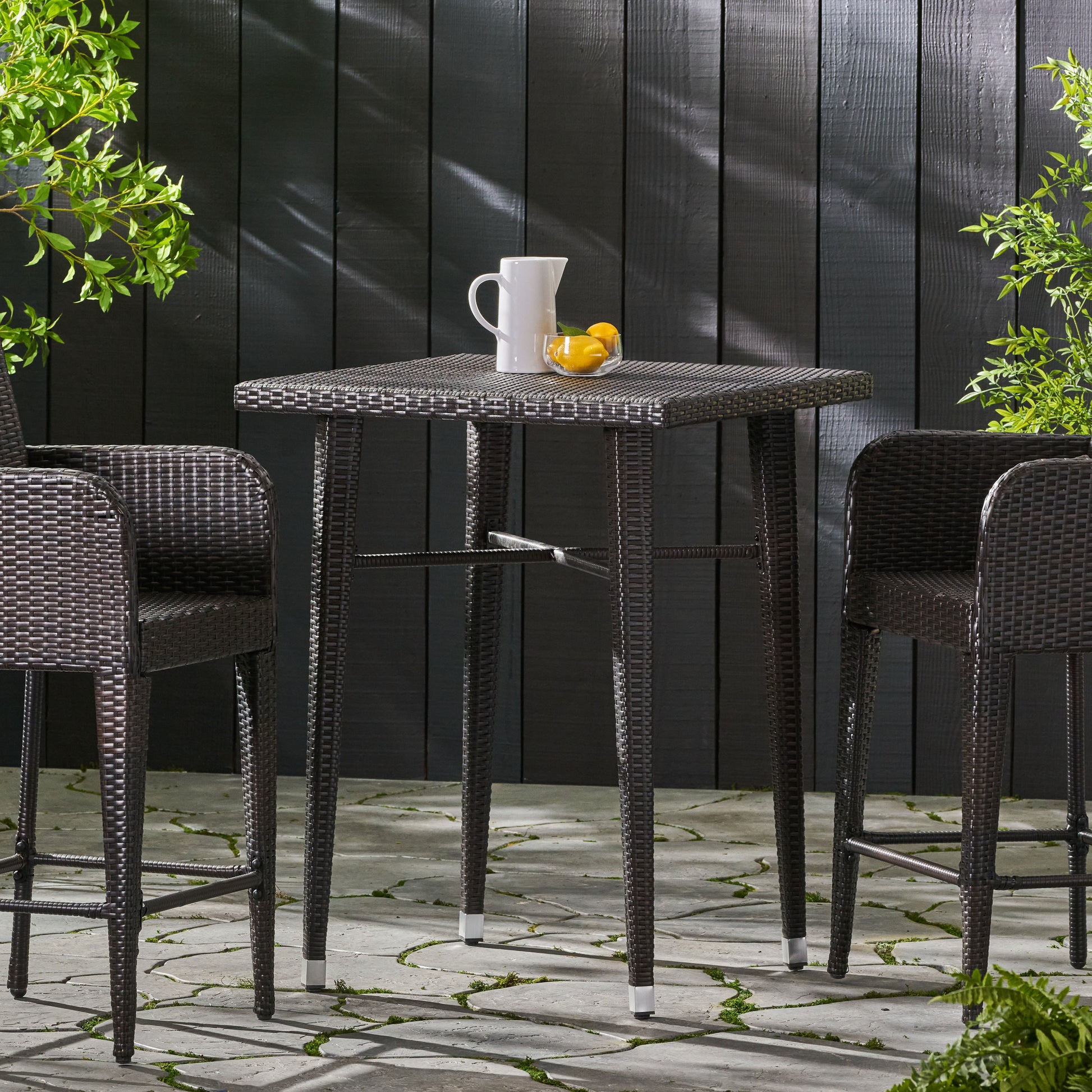 Dom Outdoor Inch Square Multi-brown Wicker Bar Table – GDFStudio