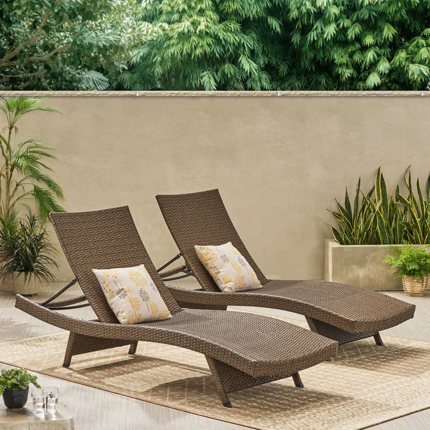 Lakeport Outdoor Mixed Mocha Wicker Armless Chaise Lounge (Set of 2)