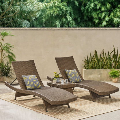 Samulle Outdoor 3 Piece Mixed Mocha Wicker Armless Chaise Lounge and Table Set