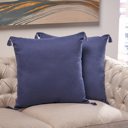 Noble Traditional Square Fabric Throw Pillow with Tassel Accents