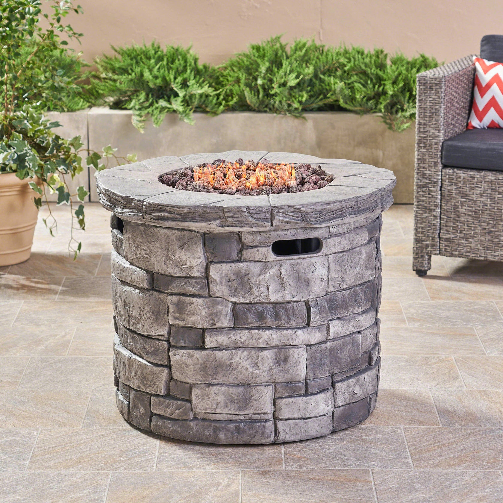 Altta Outdoor Gray Circular Fire Pit - 40,000 BTU – GDFStudio