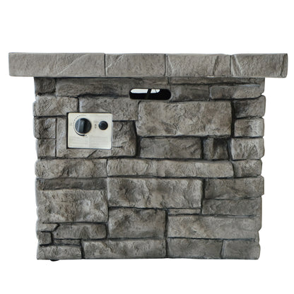 Angeleno Outdoor Square Gray Lightweight Concrete Fire Pit with Stone Finish