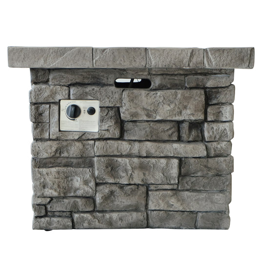Angeleno Outdoor Square Gray Lightweight Concrete Fire Pit with Stone Finish