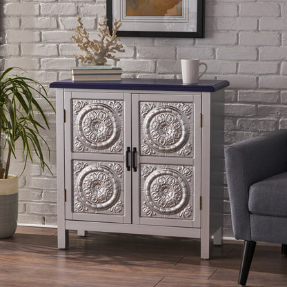 Aliana Finished Firwood Cabinet with Faux Wood Overlay and Accented Top