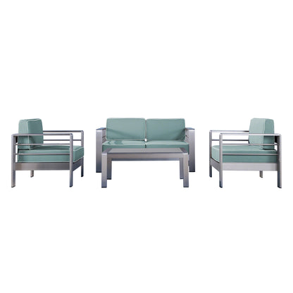 Crested Bay Outdoor Aluminum 4 Piece Chat Set with Sunbrella Cushions