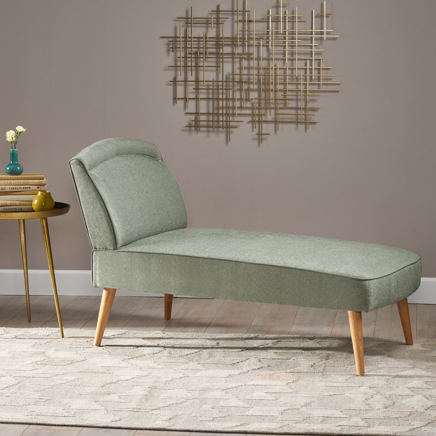 Jolie Mid Century Modern Fabric Chaise Lounge