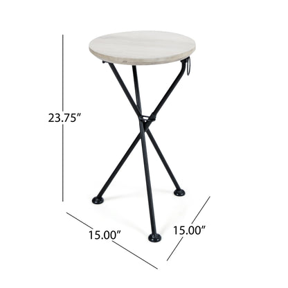 Nasir Outdoor Portable Foldable Light Grey Finished Acacia Wood Side Table