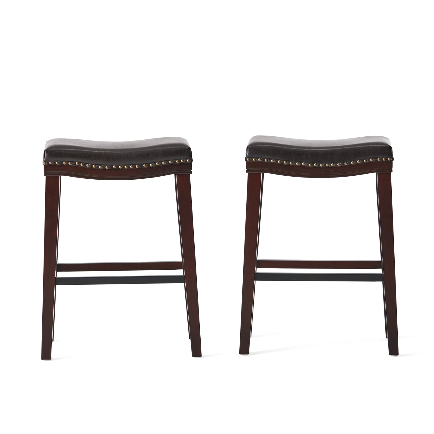 Estes Studded 30 Inch Brown Leather Saddle Barstool, Set of 2