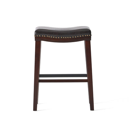 Estes Studded 30 Inch Brown Leather Saddle Barstool, Set of 2