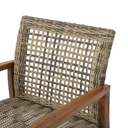 Alyssa Outdoor Mid Century Gray Wicker Club Chairs with Wood Frame (Set of 4)