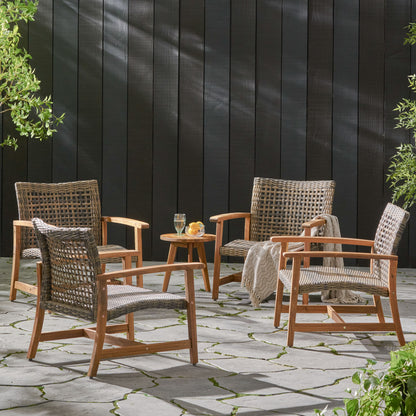 Alyssa Outdoor Mid Century Gray Wicker Club Chairs with Wood Frame (Set of 4)