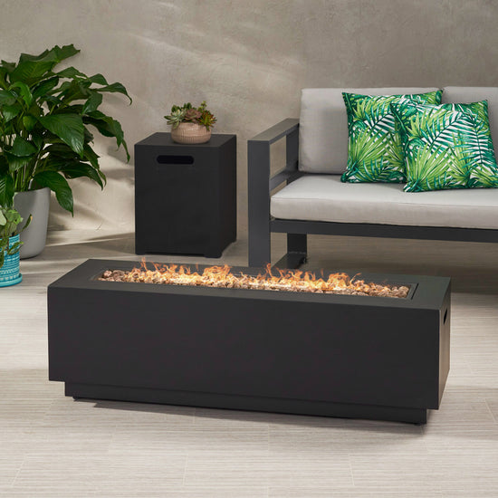 Jasmine Outdoor Dark Gray Iron Rectangular Propane Fire Pit - 50,000 B ...