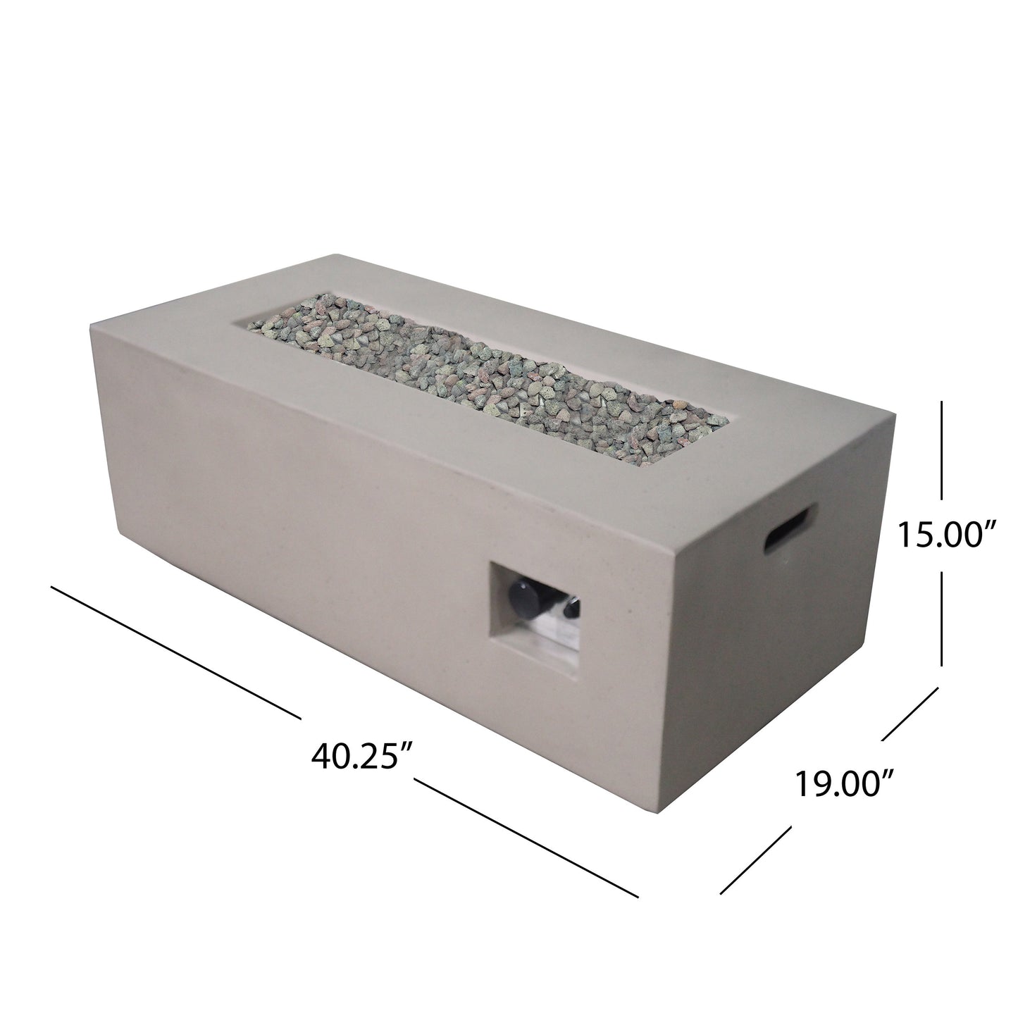 Leo Outdoor 40-inch Rectangular Light Weight Concrete Gas Burning Fire Pit