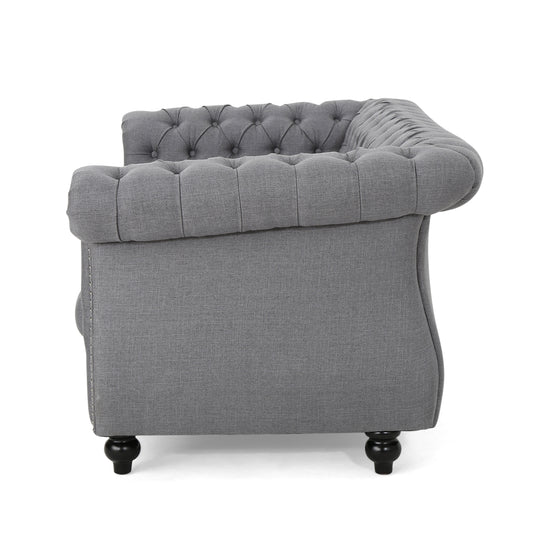 Kyle Traditional Chesterfield Fabric Loveseat Sofa GDFStudio