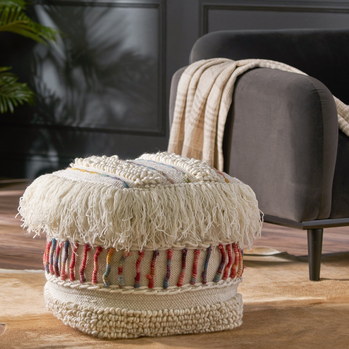 Roth Boho Handcrafted Fabric Cube Pouf