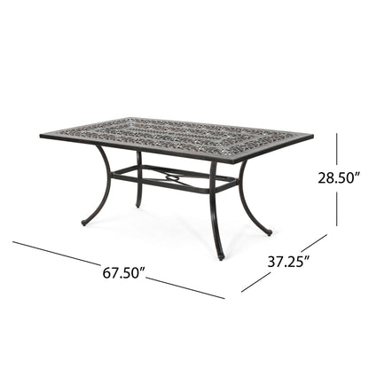 Jamie Outdoor Rectangular Cast Aluminum Dining Table, Shiny Copper