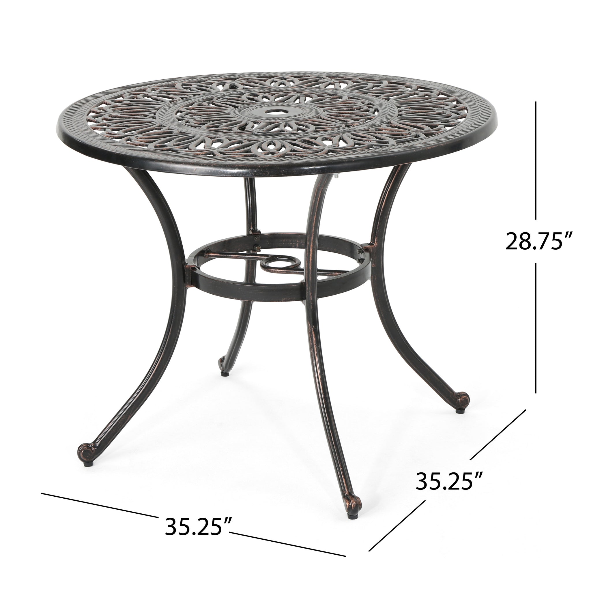 Jamie Outdoor Round Cast Aluminum Dining Table, Shiny Copper GDFStudio