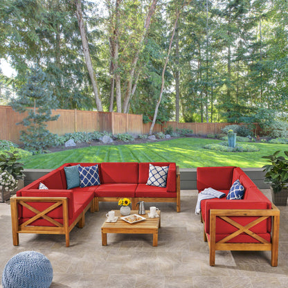 Cynthia Outdoor Acacia Wood 9-Piece Sectional Sofa Set with Coffee Table