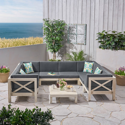 Brava Outdoor 8-Seater Acacia Wood Sectional Sofa Set with Coffee Table