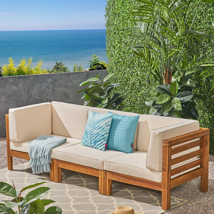 Dawson Outdoor Sectional Sofa Set - 3-Seater - Acacia Wood - Outdoor Cushions