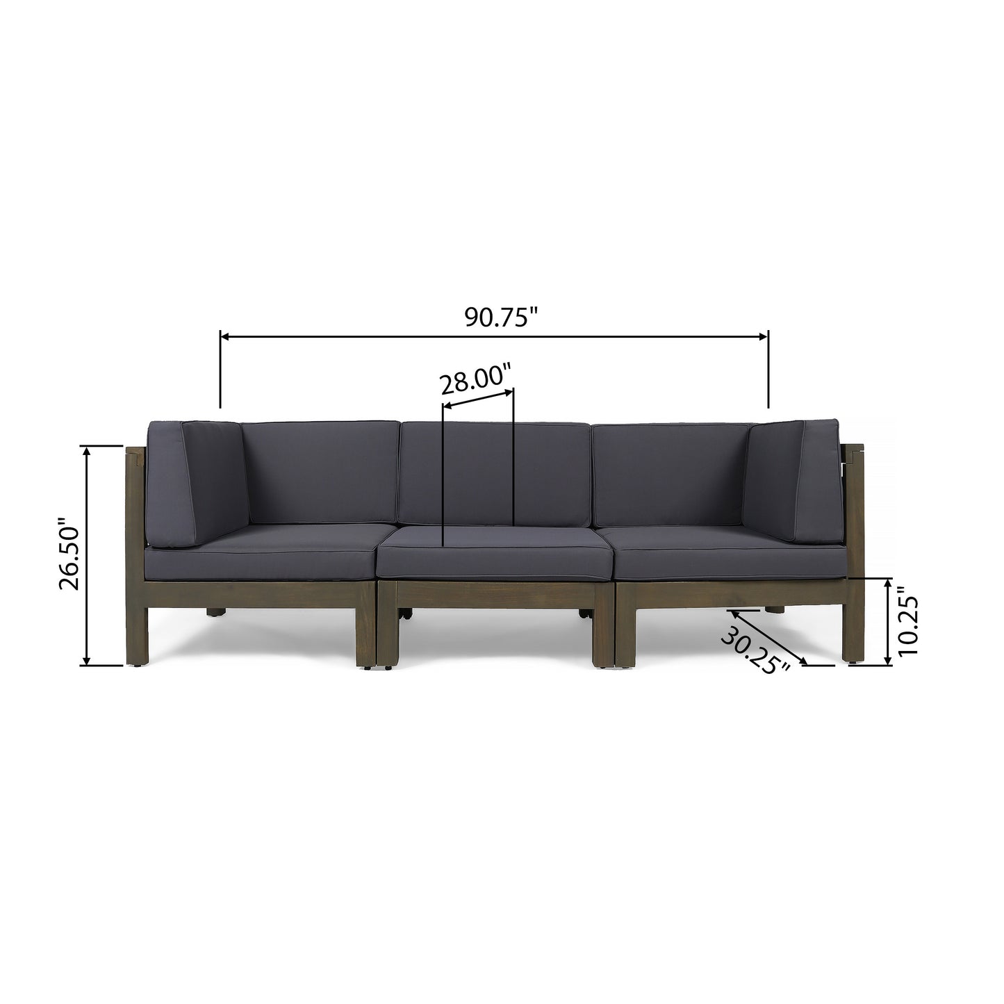 Dawson Outdoor Sectional Sofa Set - 3-Seater - Acacia Wood - Outdoor Cushions