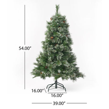 4.5-foot Cashmere Pine and Mixed Needles Hinged Artificial Christmas Tree with Snowy Branches and Pinecones