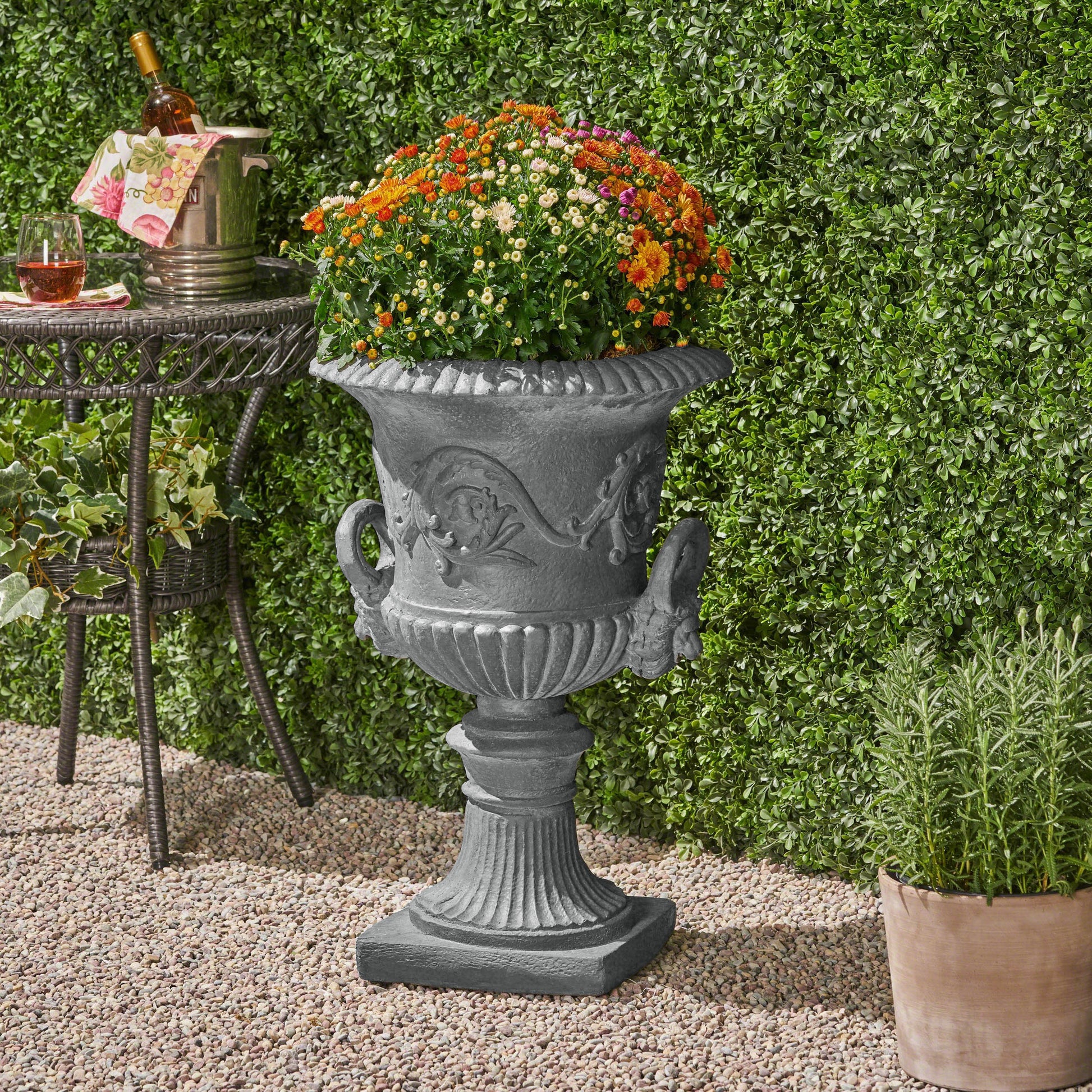urn pot plant Joa Chalice Garden Urn Planter, Roman, Botanical, Lightweight Concrete Antique Gray