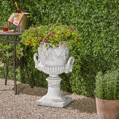 Joa Chalice Garden Urn Planter, Roman, Botanical, Lightweight Concrete