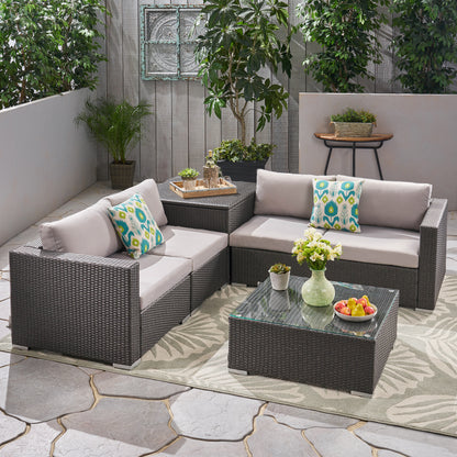 Valentina Outdoor 4-Seater Sectional Sofa Set with Coffee Table and Storage Ottoman