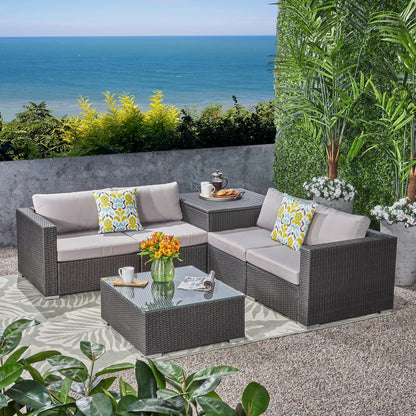 Valentina Outdoor 4-Seater Sectional Sofa Set with Coffee Table and Storage Ottoman