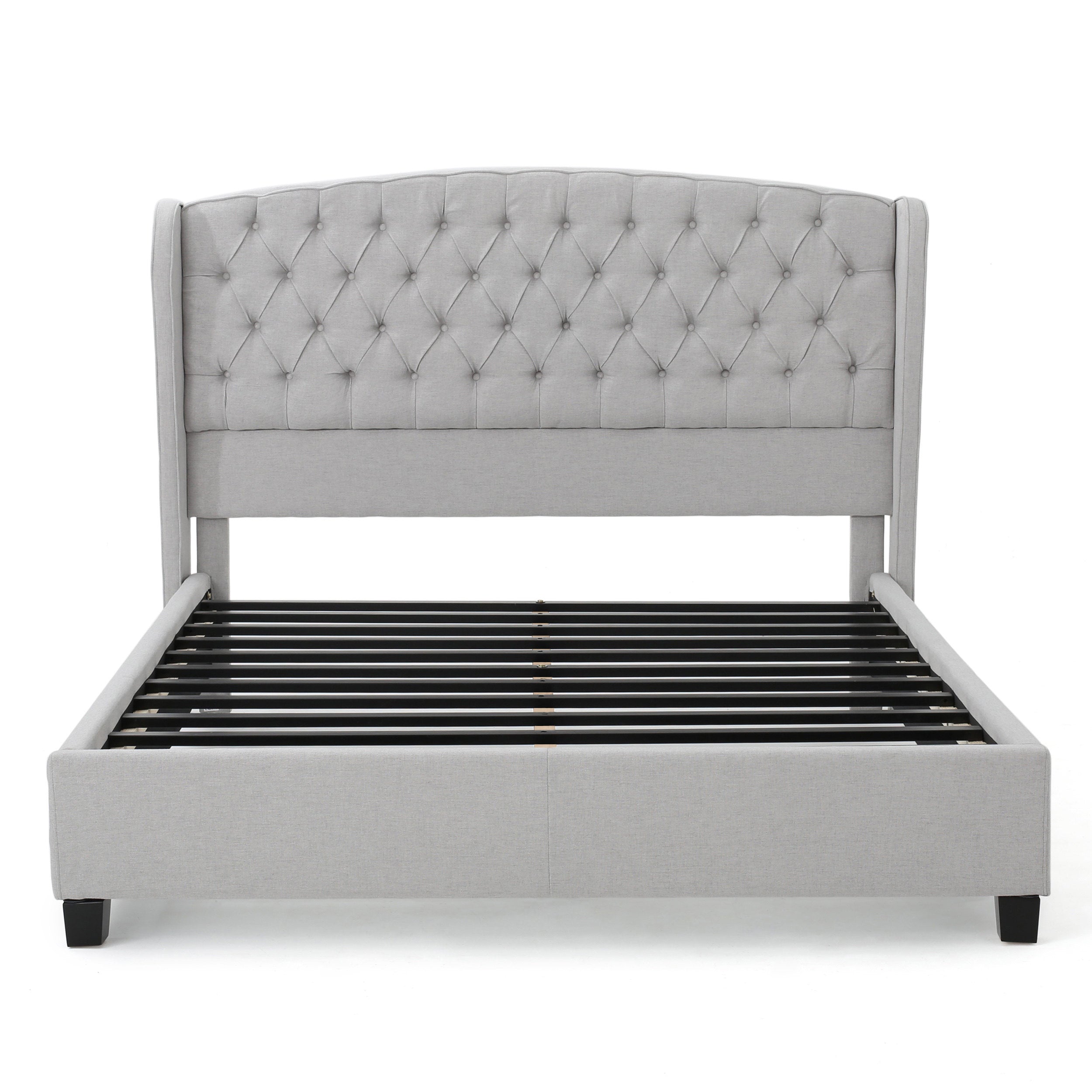 Elizabeth Fully-Upholstered King-Size Platform Bed Frame, Low-Profile ...