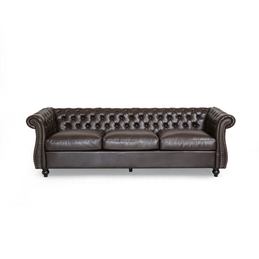 Vita Chesterfield Tufted Leather Sofa with Scroll Arms