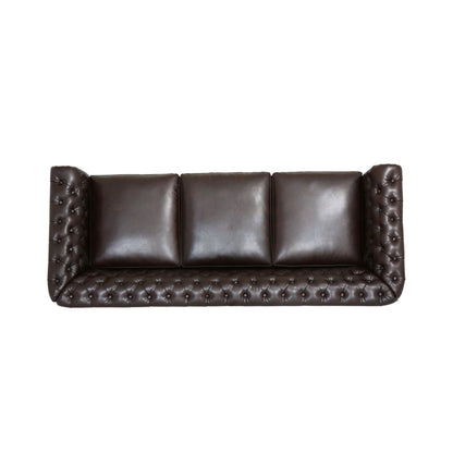 Vita Chesterfield Tufted Leather Sofa with Scroll Arms