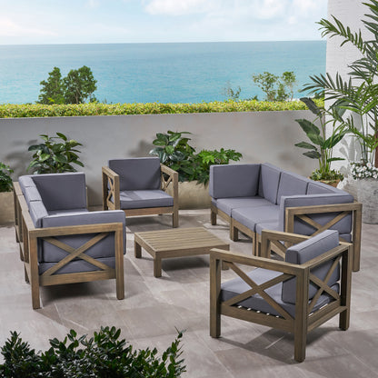 Morgan Outdoor 8 Seater Acacia Wood Sofa and Club Chair Set