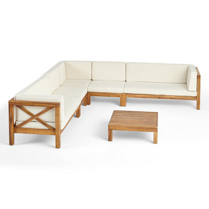 Cynthia Outdoor 7 Seater Acacia Wood Sectional Sofa Set