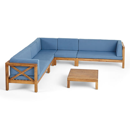 Cynthia Outdoor 7 Seater Acacia Wood Sectional Sofa Set