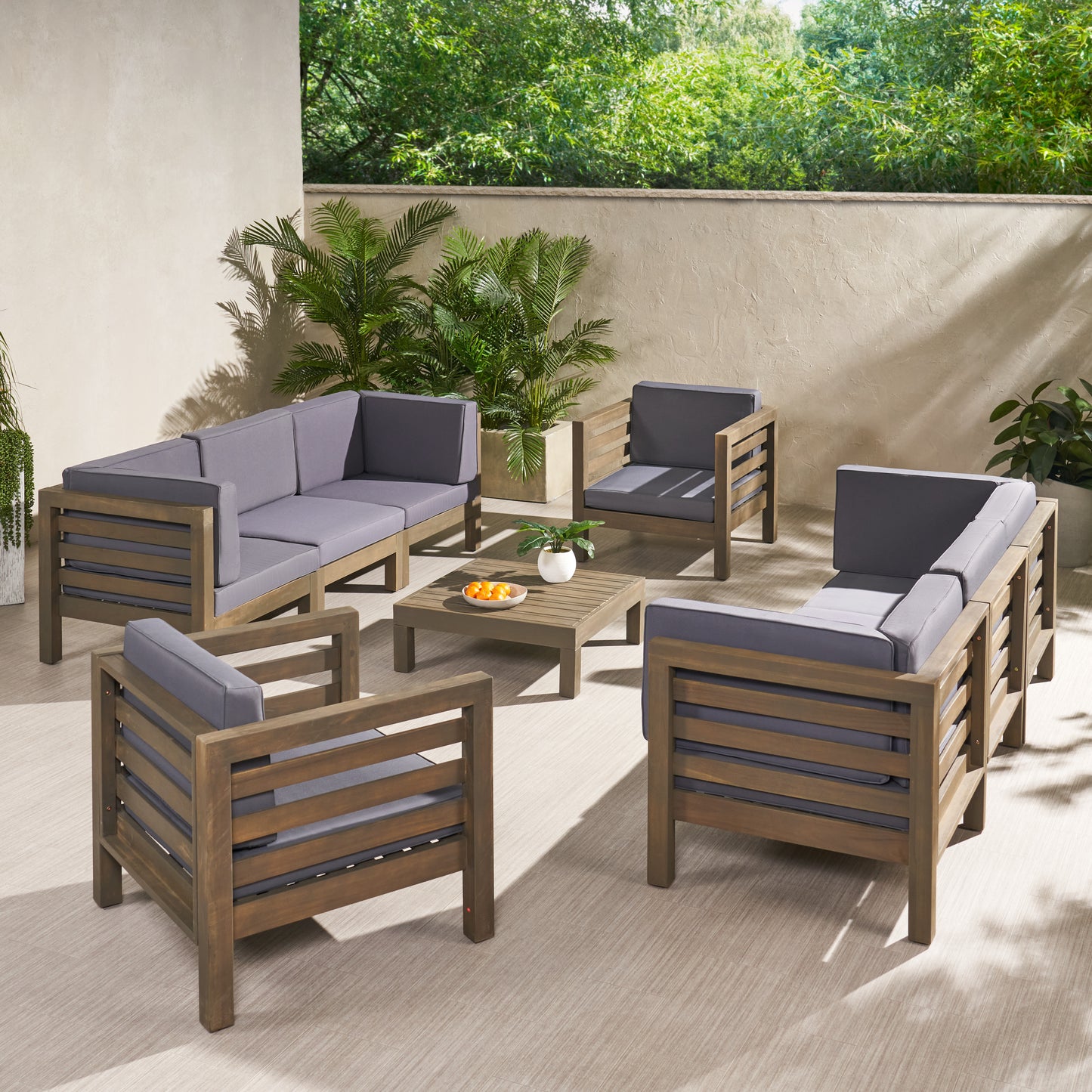 Emma Outdoor 8 Seater Acacia Wood Sofa and Club Chair Set