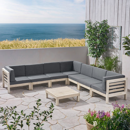 Dawn Outdoor 7 Seater Acacia Wood Sectional Sofa Set