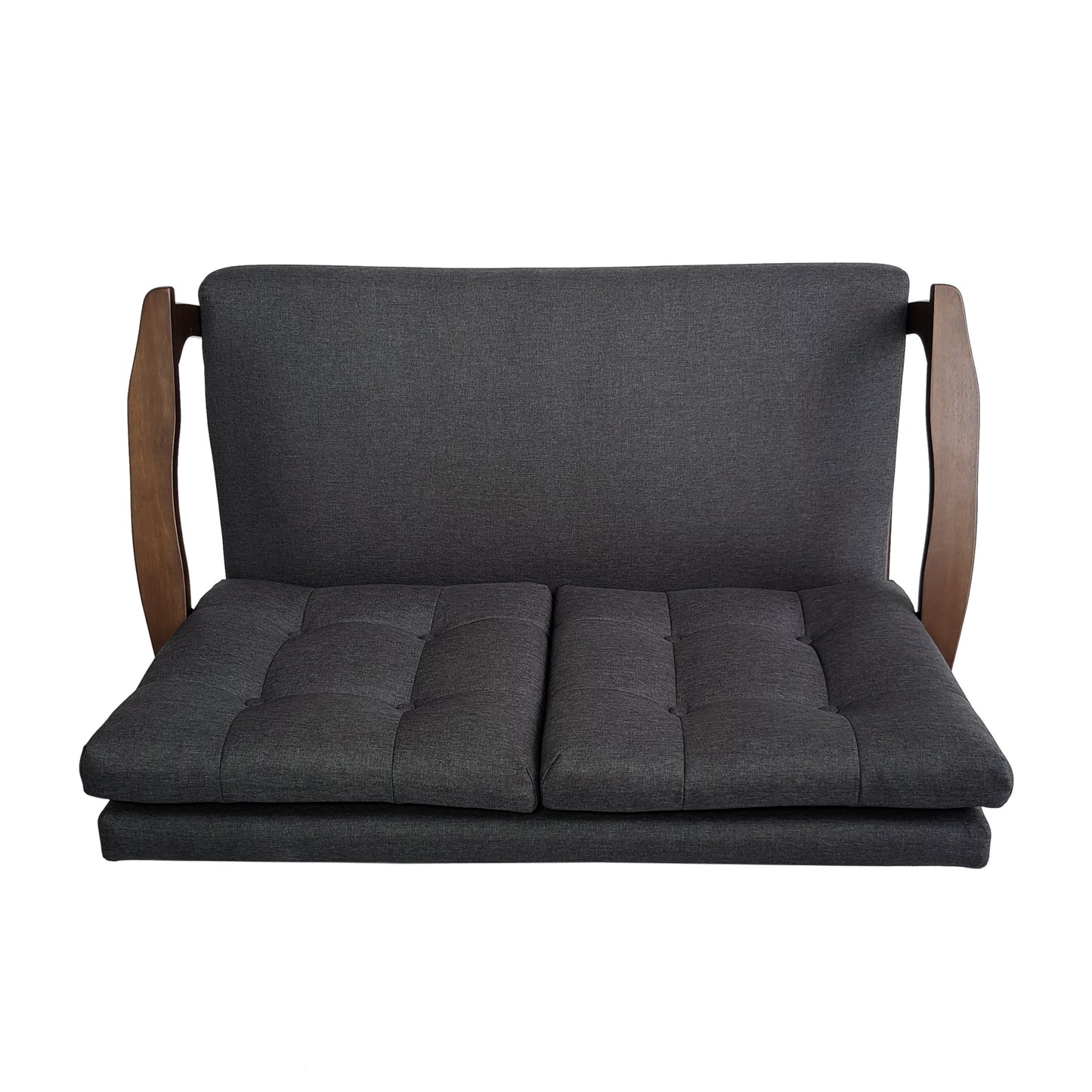 Samulle Mid Century Waffle Stitch Tufted Accent Loveseat with Rubberwood Legs - Black and Walnut Finish
